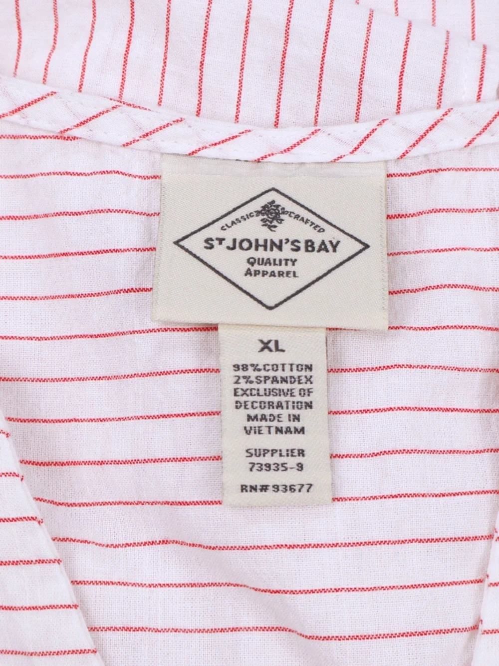 St John’s Bay White Red Stripe Pom Trim Blouse XL Coastal Boho - Picture 6 of 7